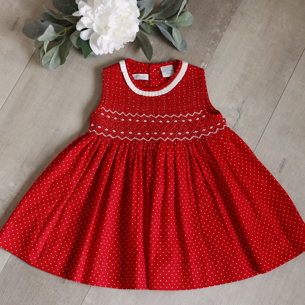 Red and White Smocked Dress with Bloomer Size 9 Month Boutique ADORABLE! NWOT